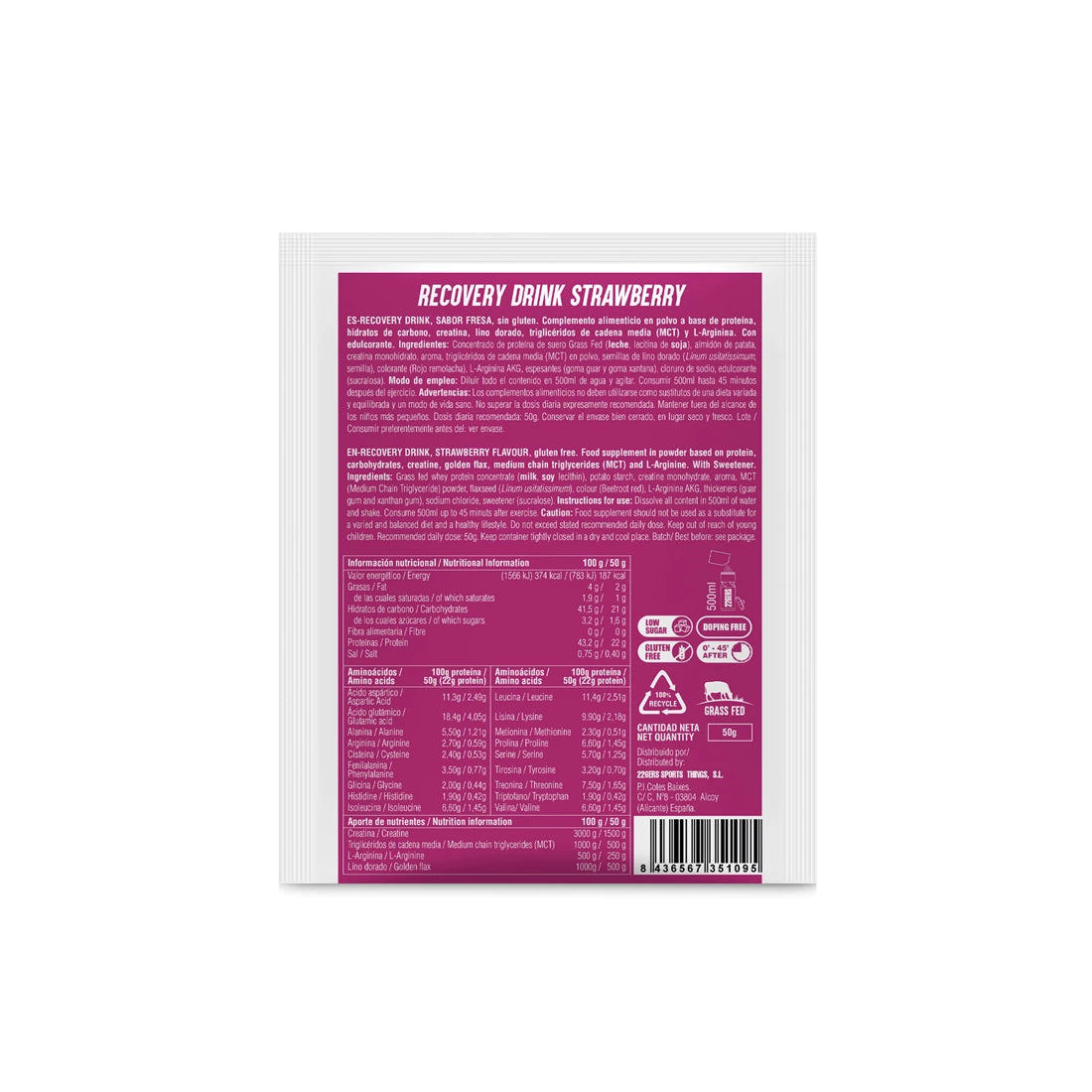 RECOVERY DRINK - Recuperador Muscular Grass Fed - Monodosis 50g